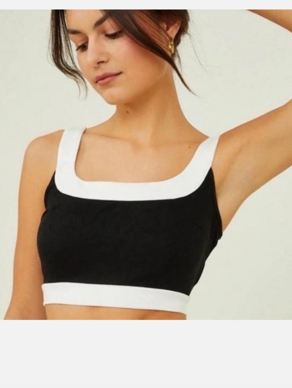 Express Body Contour Stretch Cotton Tipped Square Neck Crop Black White